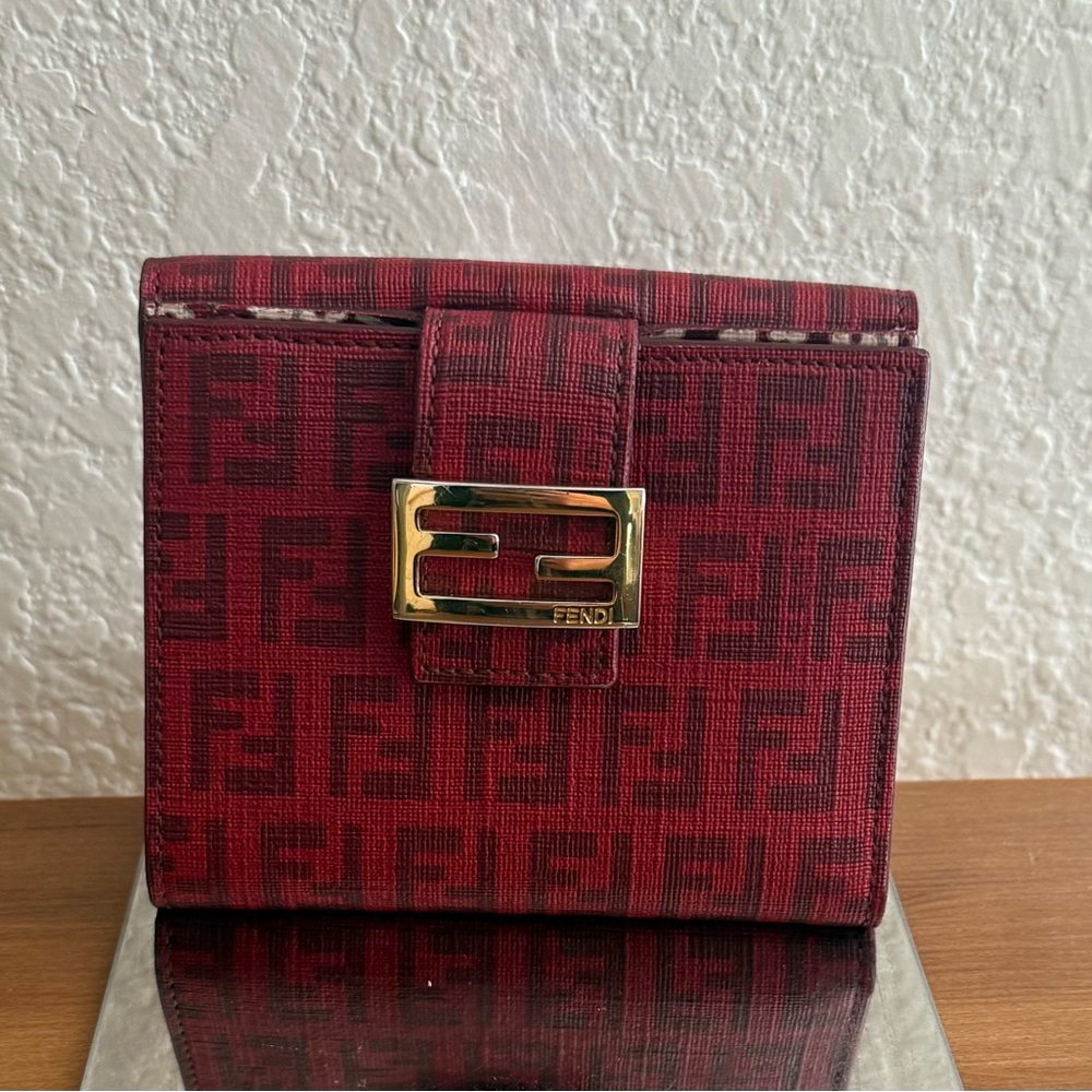 Fendi Red and Black Iconic Monogram Wallet